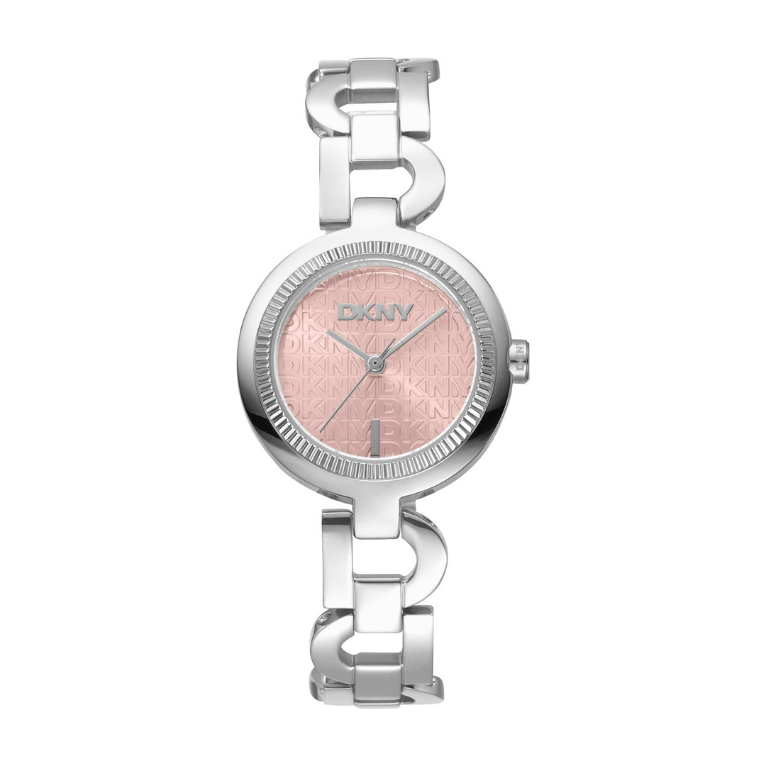 DKNY Open Link Silver 28mm Pink Womens Watch