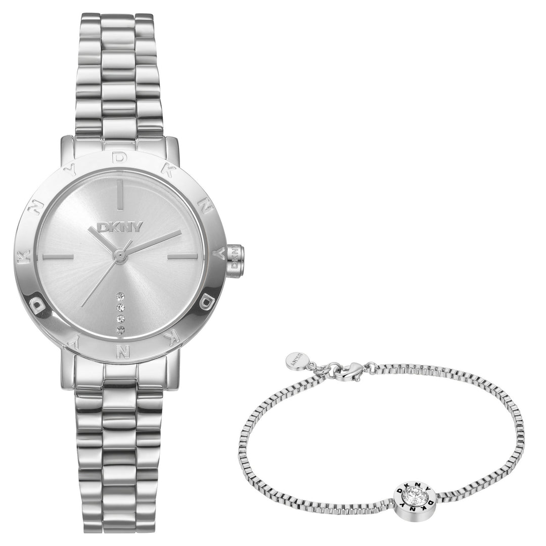 DKNY Essentials Silver 28mm Womens Watch + Silver Bracelet