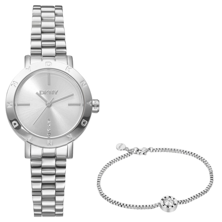 DKNY Essentials Silver 28mm Womens Watch + Silver Bracelet