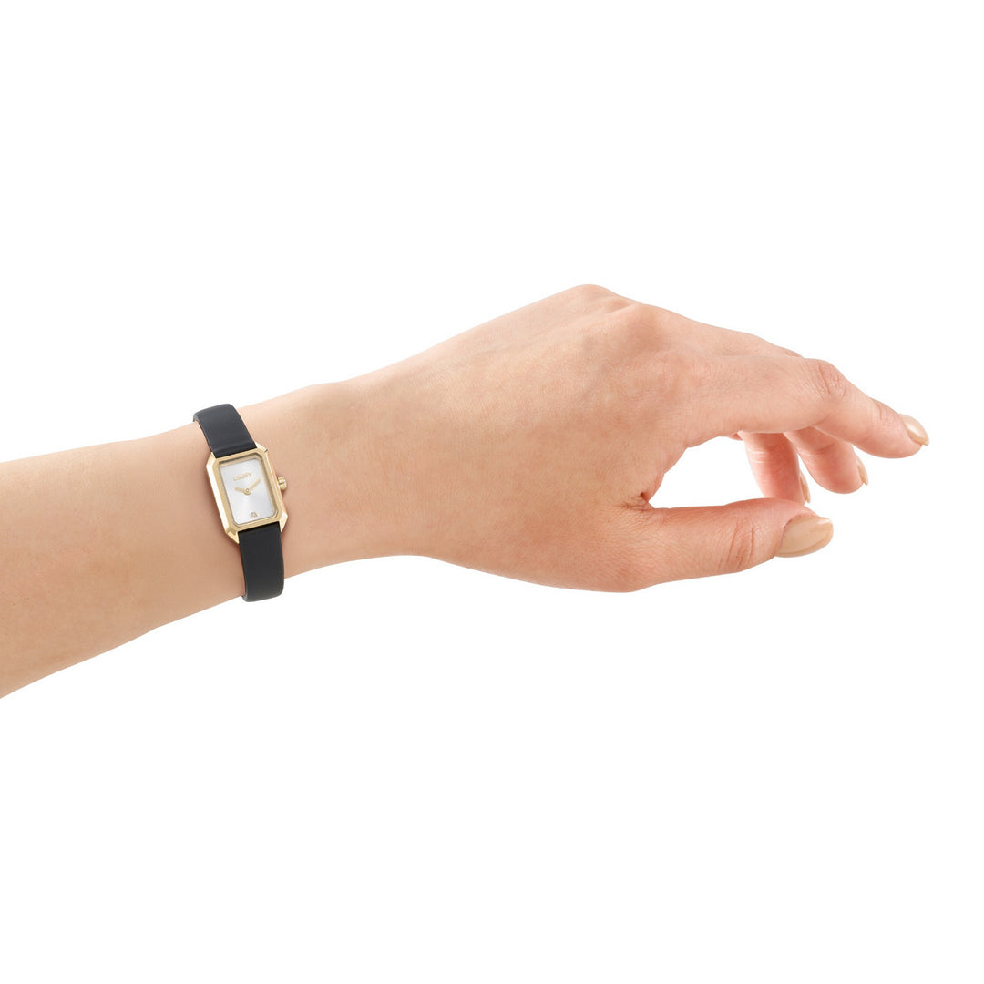DKNY Signature Shape Gold Black Leather 18x27mm Watch - view 4