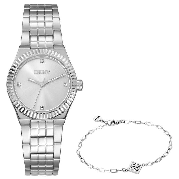DKNY Essentials Silver Stainless Steel 28mm Watch and Stainless Steel Bracelet Set