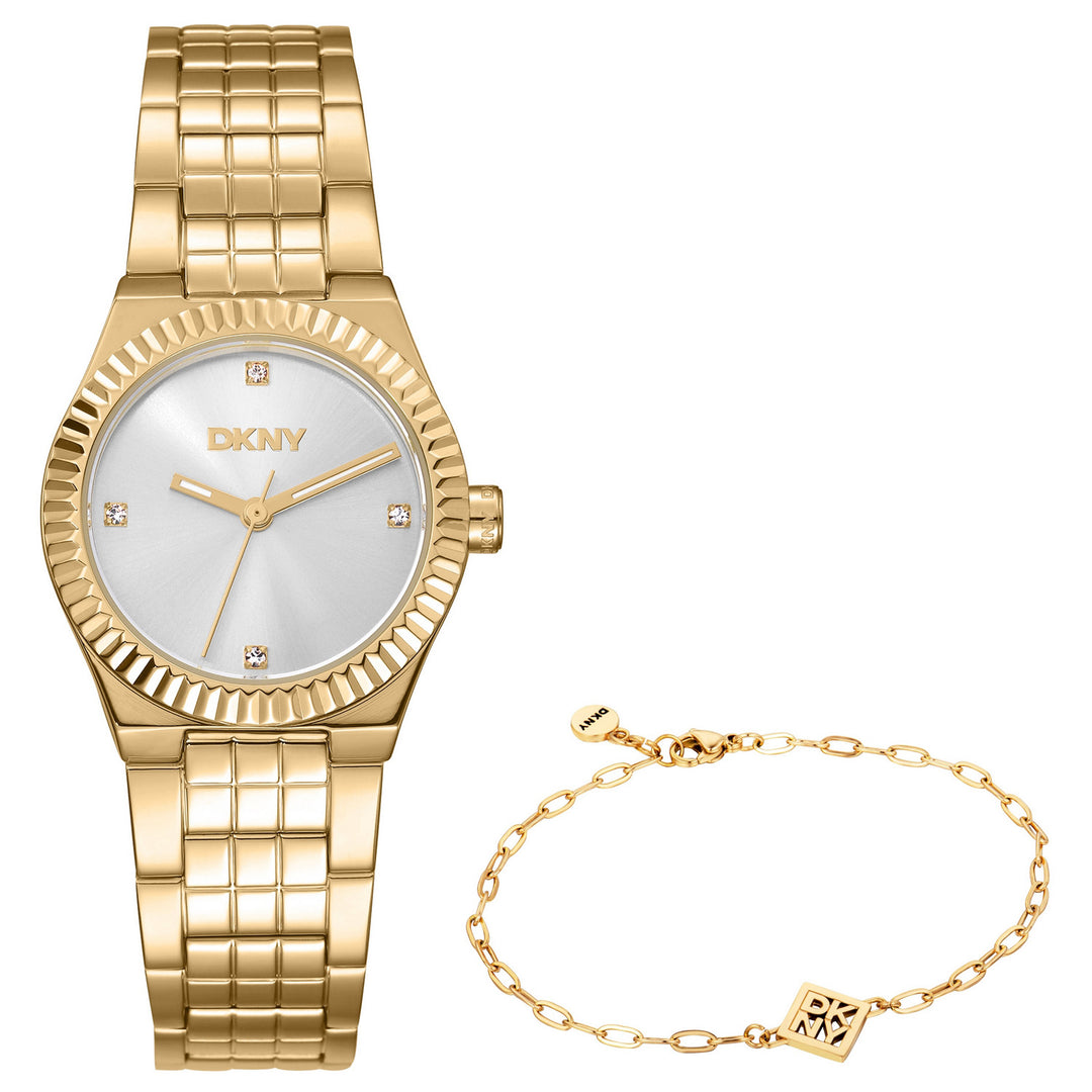 DKNY Essentials Gold Stainless Steel 28mm Watch and Gold Stainless Steel Bracelet Set