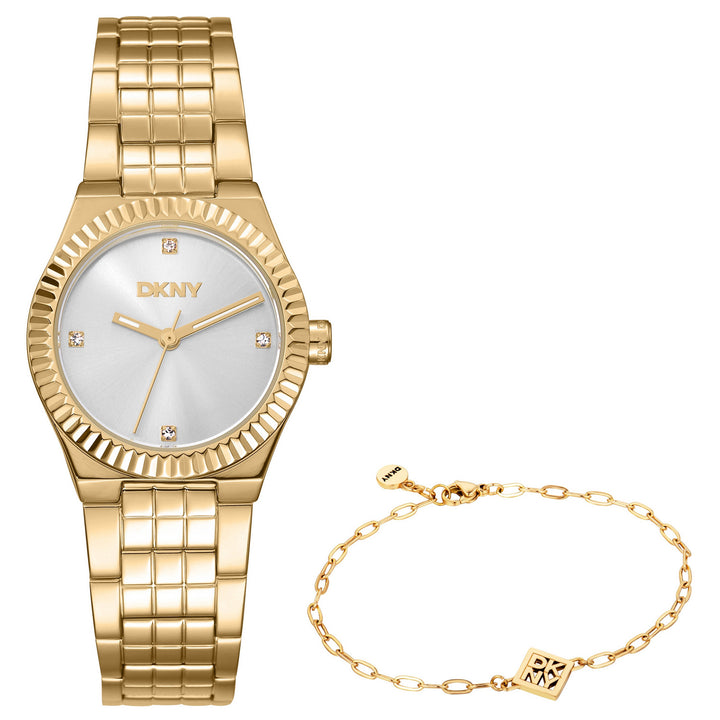 DKNY Essentials Gold Stainless Steel 28mm Watch and Gold Stainless Steel Bracelet Set