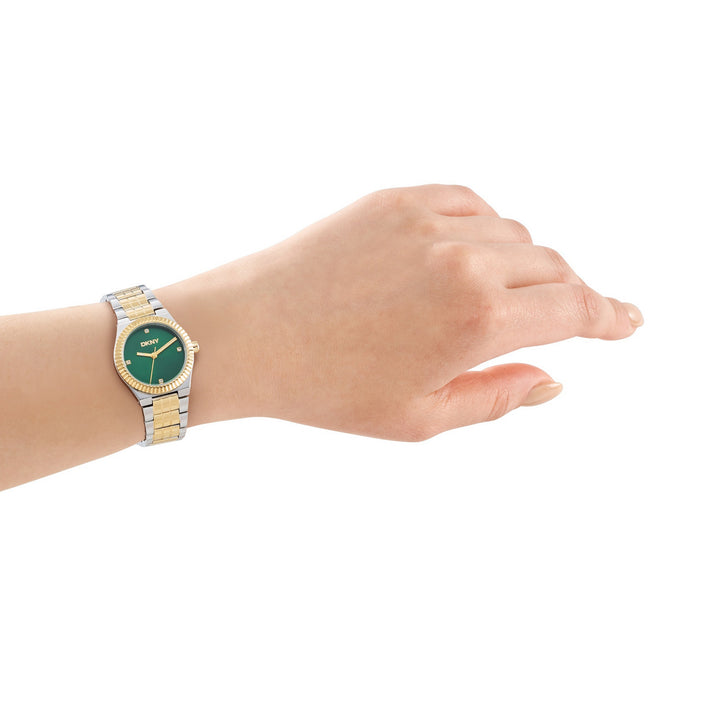 DKNY Essentials Two Tone Stainless Steel 28mm Green Dial Watch and Gold Stainless Steel Bracelet Set - view 4