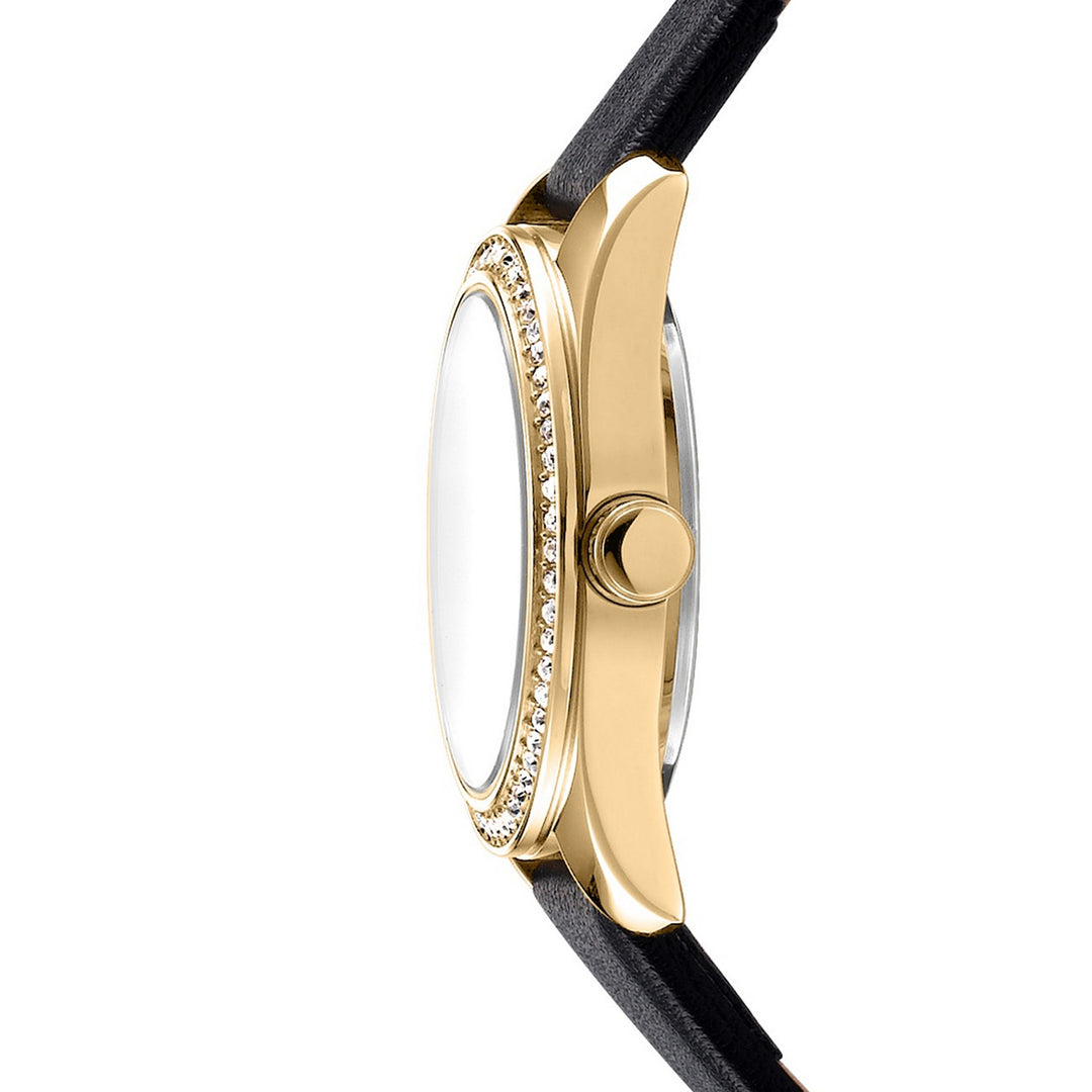 DKNY Evening Black Leather 28mm Watch and Gold Stainless Steel Bracelet Set - view 3
