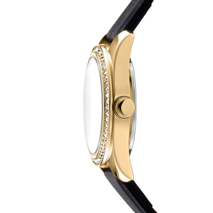 DKNY Evening Black Leather 28mm Watch and Gold Stainless Steel Bracelet Set - view 3
