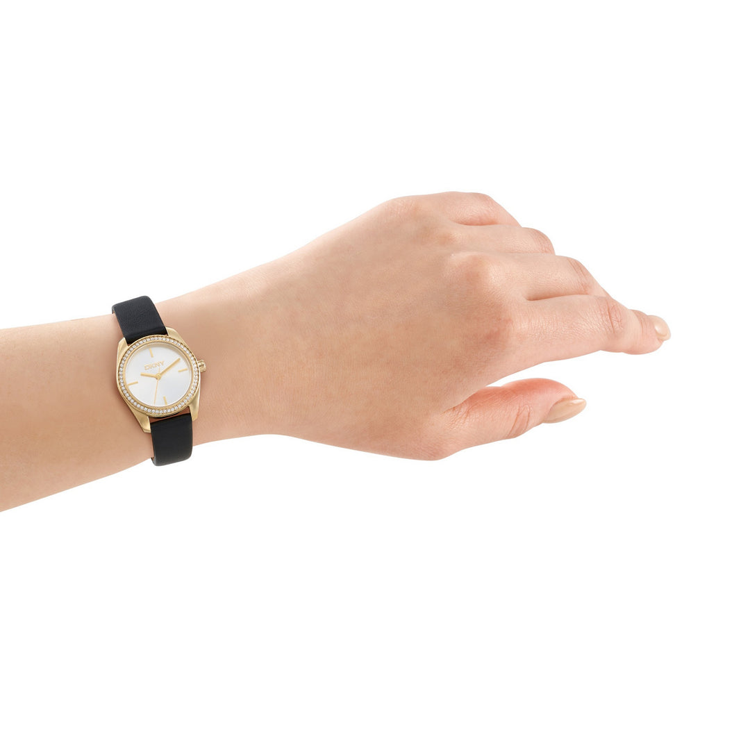DKNY Evening Black Leather 28mm Watch and Gold Stainless Steel Bracelet Set - view 5