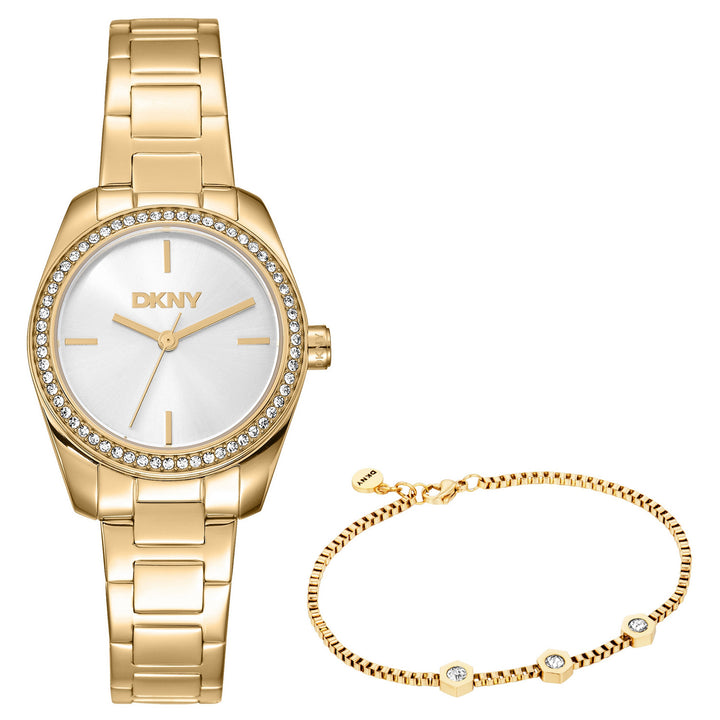 DKNY Evening Gold Stainless Steel 28mm Watch and Gold Stainless Steel Bracelet Set