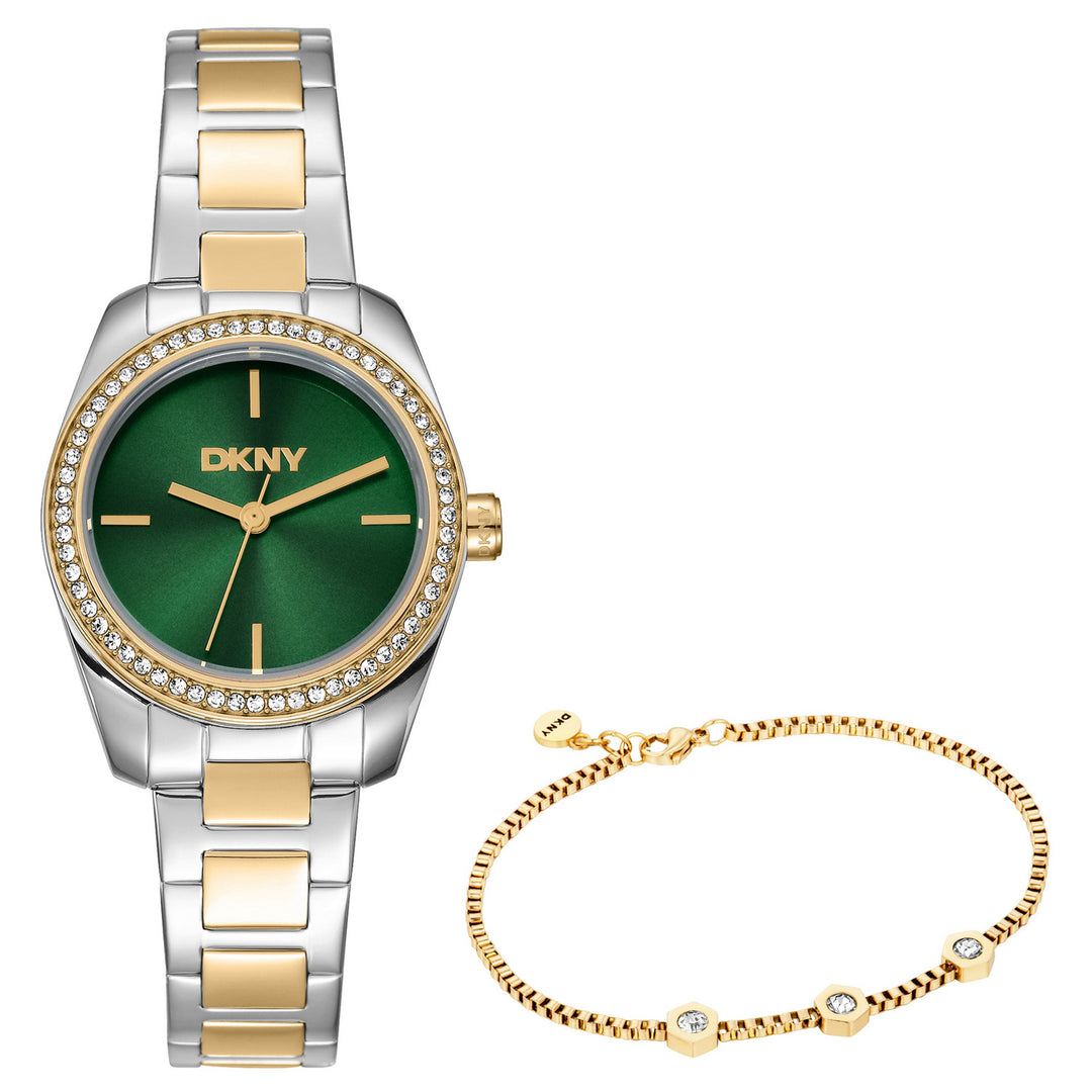 DKNY Evening Two Tone Stainless Steel 28mm Watch and Gold Stainless Steel Bracelet Set