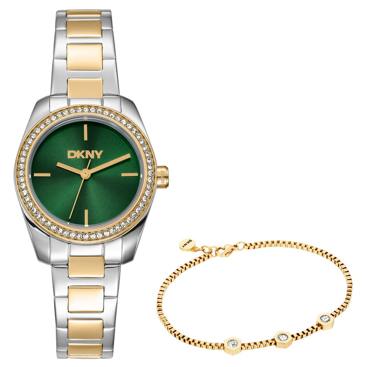 DKNY Evening Two Tone Stainless Steel 28mm Watch and Gold Stainless Steel Bracelet Set