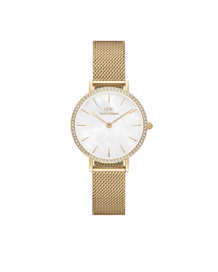 Daniel Wellington Petite 28 Bezel Mesh White Mother of Pearl Gold Watch