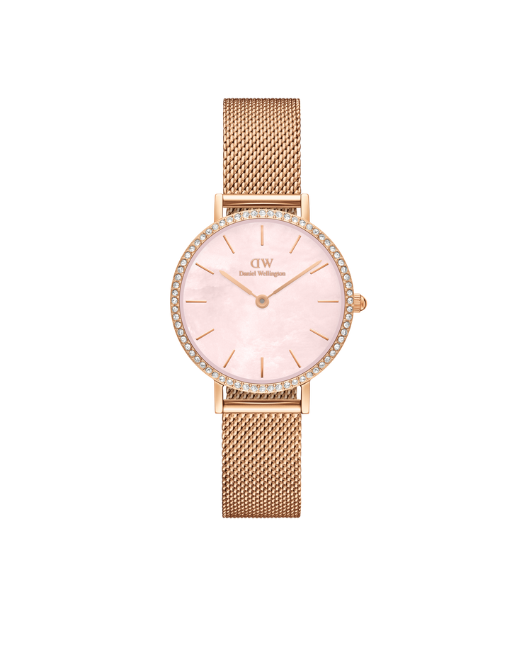 Daniel Wellington Petite 28 Bezel Mesh Pink Mother of Pearl Rose Gold Watch