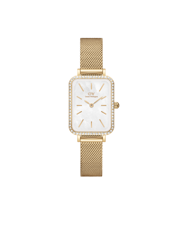 Daniel Wellington Quadro 20x26 Bezel Mesh White Mother of Pearl Gold Watch
