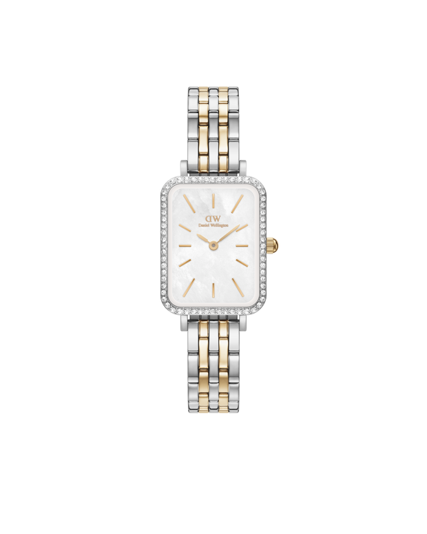 Daniel Wellington Quadro 20x26 Bezel 5-Link White Mother of Pearl Two-Tone Gold & Silver Watch