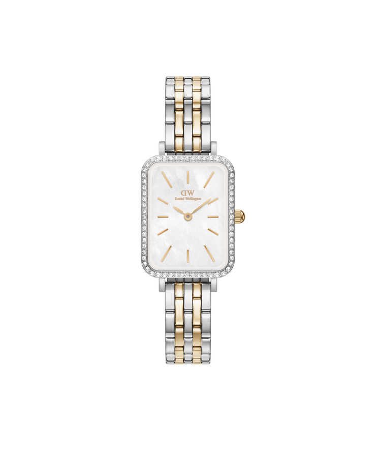 Daniel Wellington Quadro 20x26 Bezel 5-Link White Mother of Pearl Two-Tone Gold & Silver Watch