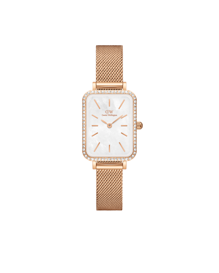 Daniel Wellington Quadro 20x26 Bezel Mesh White Mother of Pearl Rose Gold Watch