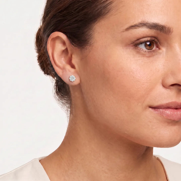 Model wearing Stud Earrings with 0.25ct Diamonds in 9K Yellow Gold