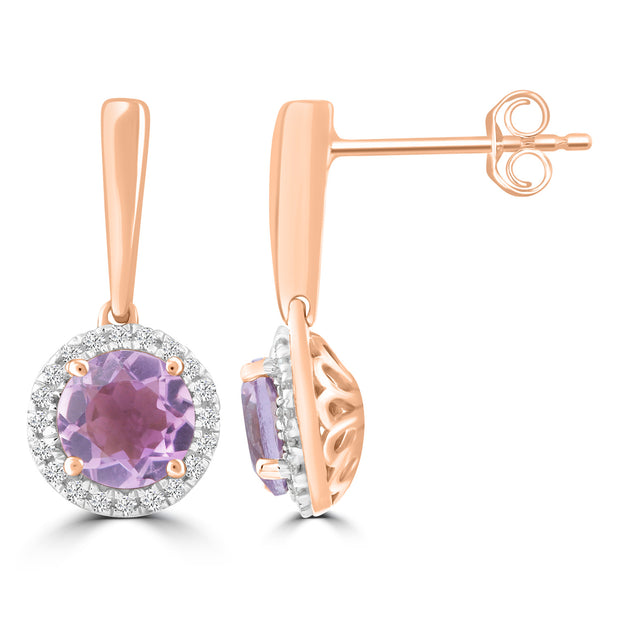 Diamond Pink Amethyst Earrings with 0.12ct Diamonds in 9K Rose Gold - E-16436PI-012-R