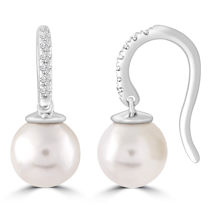 Diamond Pearl Earrings with 0.04ct Diamonds in 9K White Gold - E-16542-004-W
