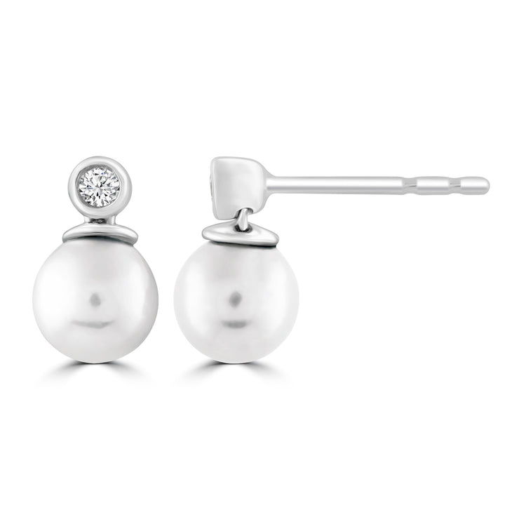Diamond Pearl Earrings with 0.04ct Diamonds in 9K White Gold - E-16543-004-W