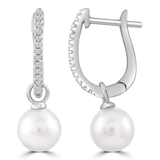 Diamond Pearl Earrings with 0.08ct Diamonds in 9K White Gold - E-16544-008-W