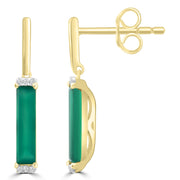 Diamond and Green Onyx Drop Earrings with 0.05ct Diamonds in 9K Yellow Gold