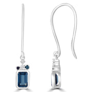 Diamond and Blue Topaz Hook Earrings with 0.05ct Diamonds in 9K White Gold