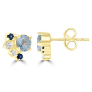 Diamond and Aquamarine Stud Earrings with 0.08ct Diamonds in 9K Yellow Gold
