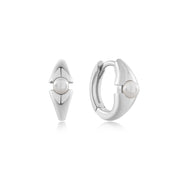 Ania Haie Silver Pearl Geometric Huggie Hoop Earrings