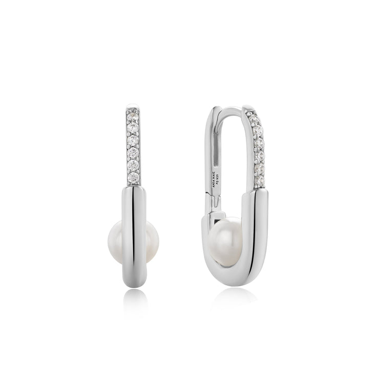 Ania Haie Silver Pearl Interlock Oval Hoop Earrings