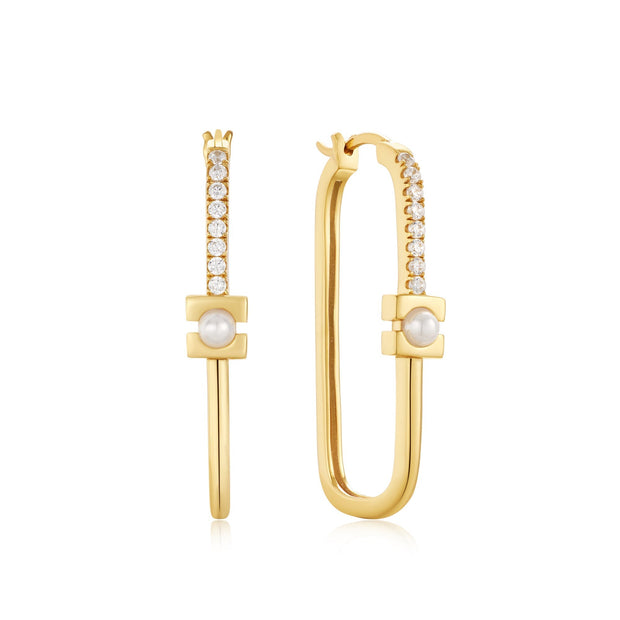 Ania Haie Gold Pearl Modernist Oval Hoop Earrings