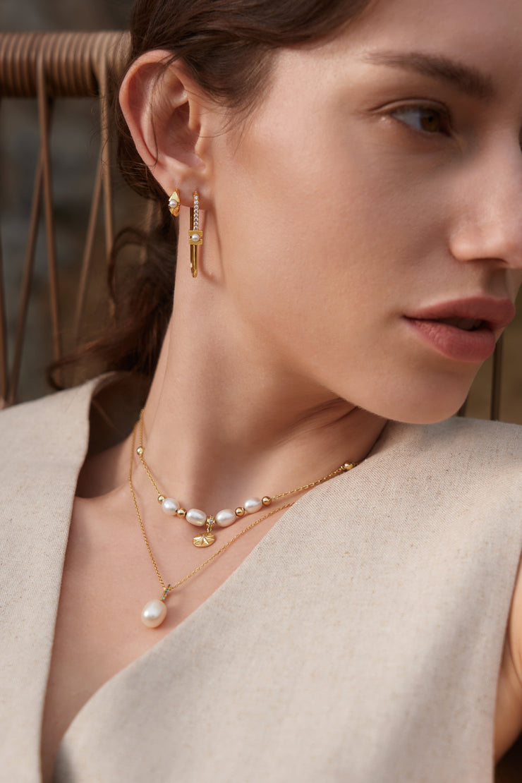 Ania Haie Gold Pearl Geometric Huggie Hoop Earrings