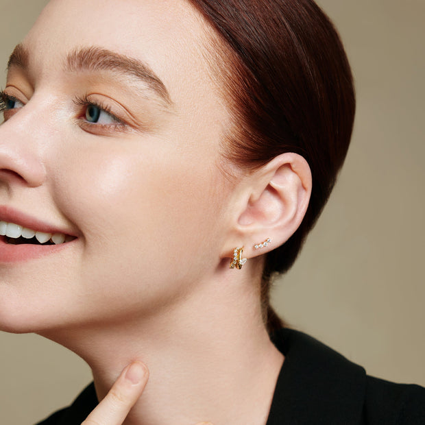 Gold Sparkle Double Hoop Studs | The Jewellery Boutique Australia