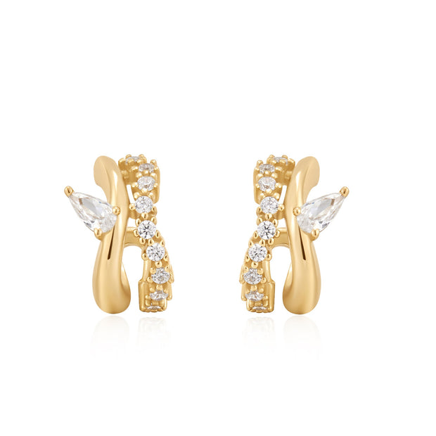 Gold Sparkle Double Hoop Studs | The Jewellery Boutique Australia