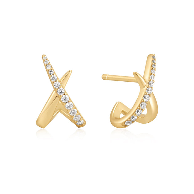 Gold Kiss Polished Pave Studs | The Jewellery Boutique Australia