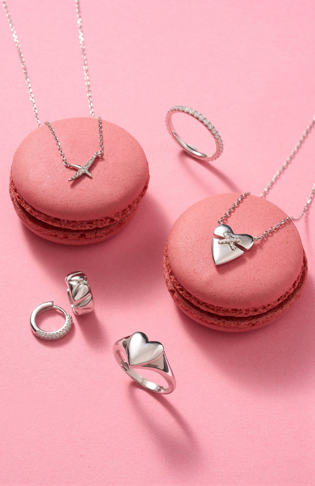 Silver Heart Kiss Pave Necklace | The Jewellery Boutique Australia