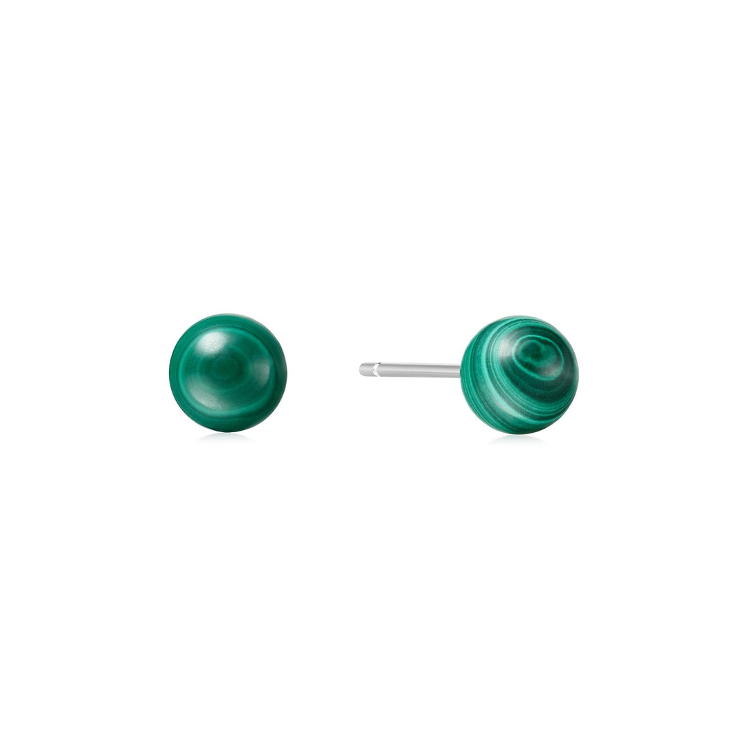 Silver Malachite Sphere Stud Earrings | The Jewellery Boutique