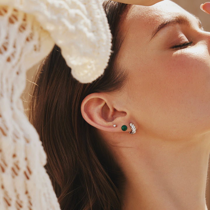 Silver Malachite Sphere Stud Earrings | The Jewellery Boutique