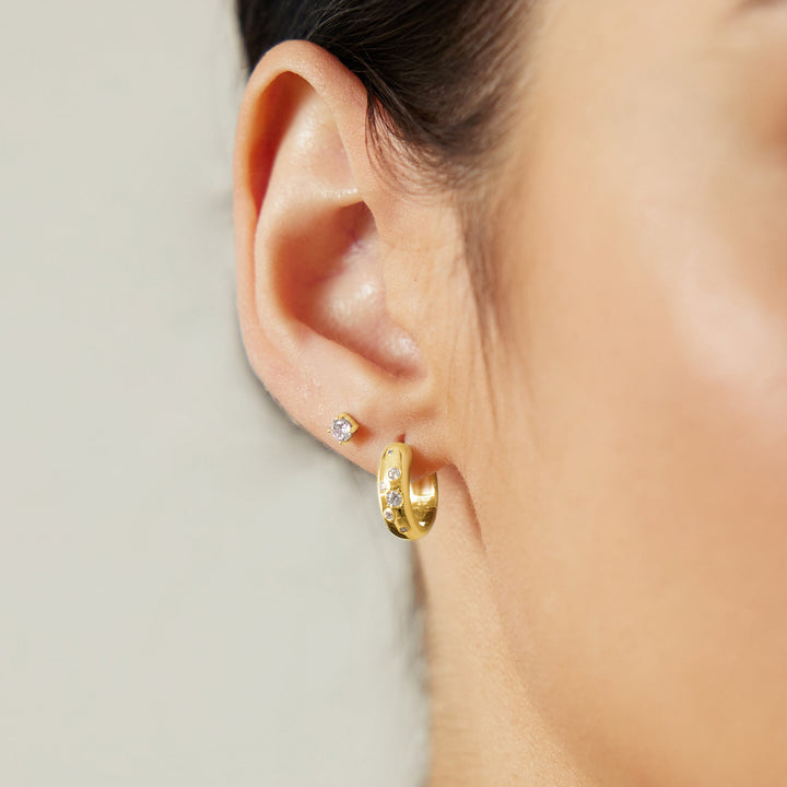 Gold Small Chubby Sparkling Huggie Hoop Earrings | The Jewellery Boutique