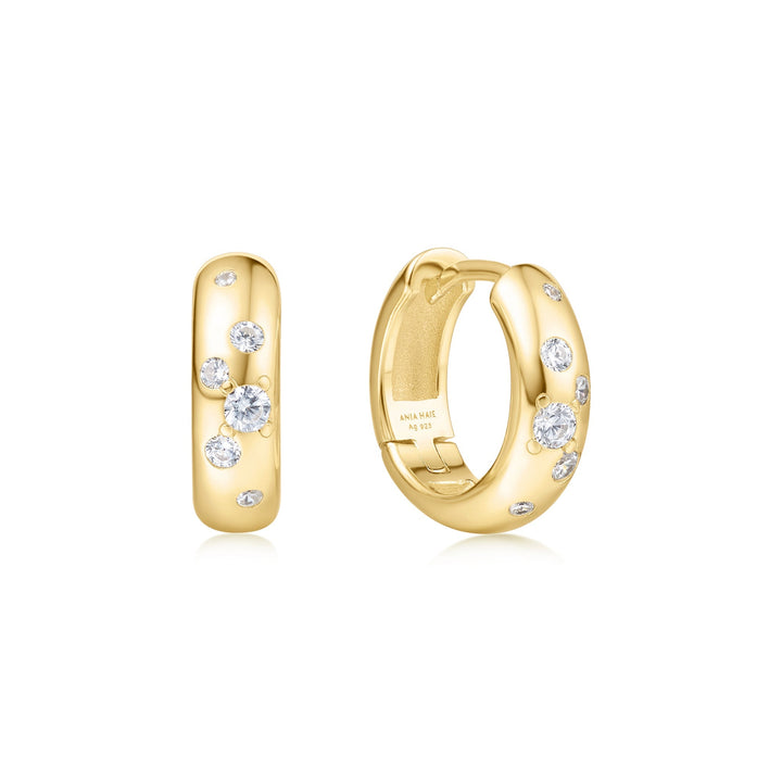 Gold Small Chubby Sparkling Huggie Hoop Earrings | The Jewellery Boutique