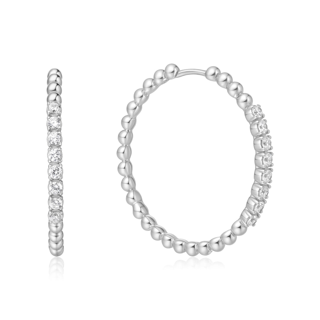 Silver Large Claw Sphere Beaded Hoop Earrings | The Jewellery Boutique