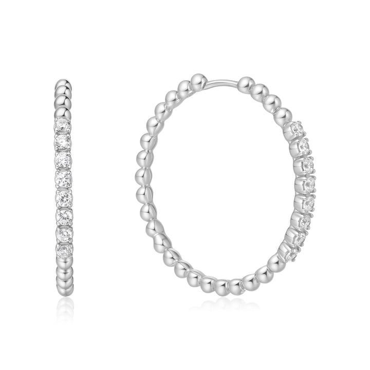 Silver Large Claw Sphere Beaded Hoop Earrings | The Jewellery Boutique