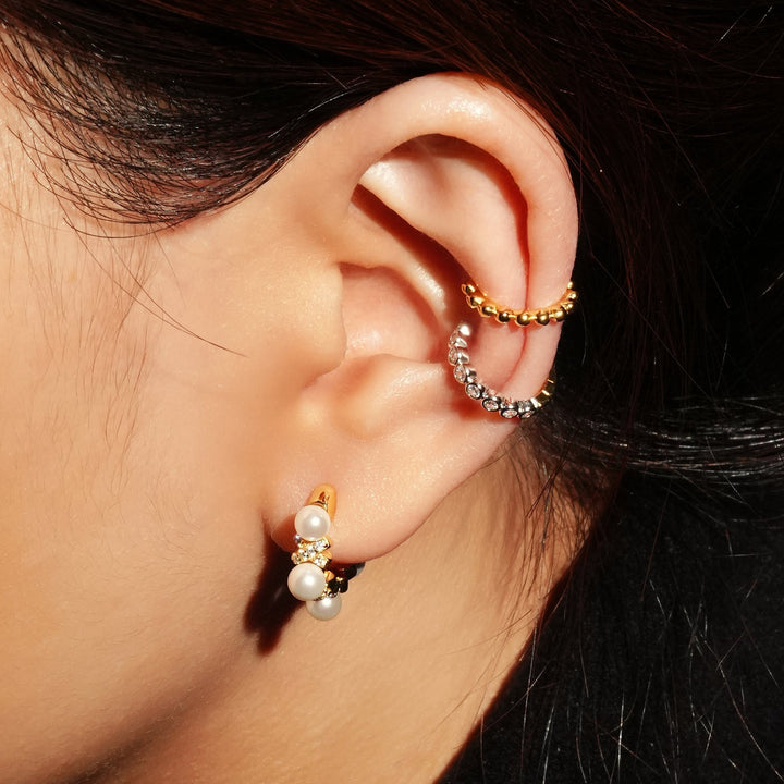 Ania Haie Gold Sparkling Braided Shell Pearl Huggie Hoop Earrings