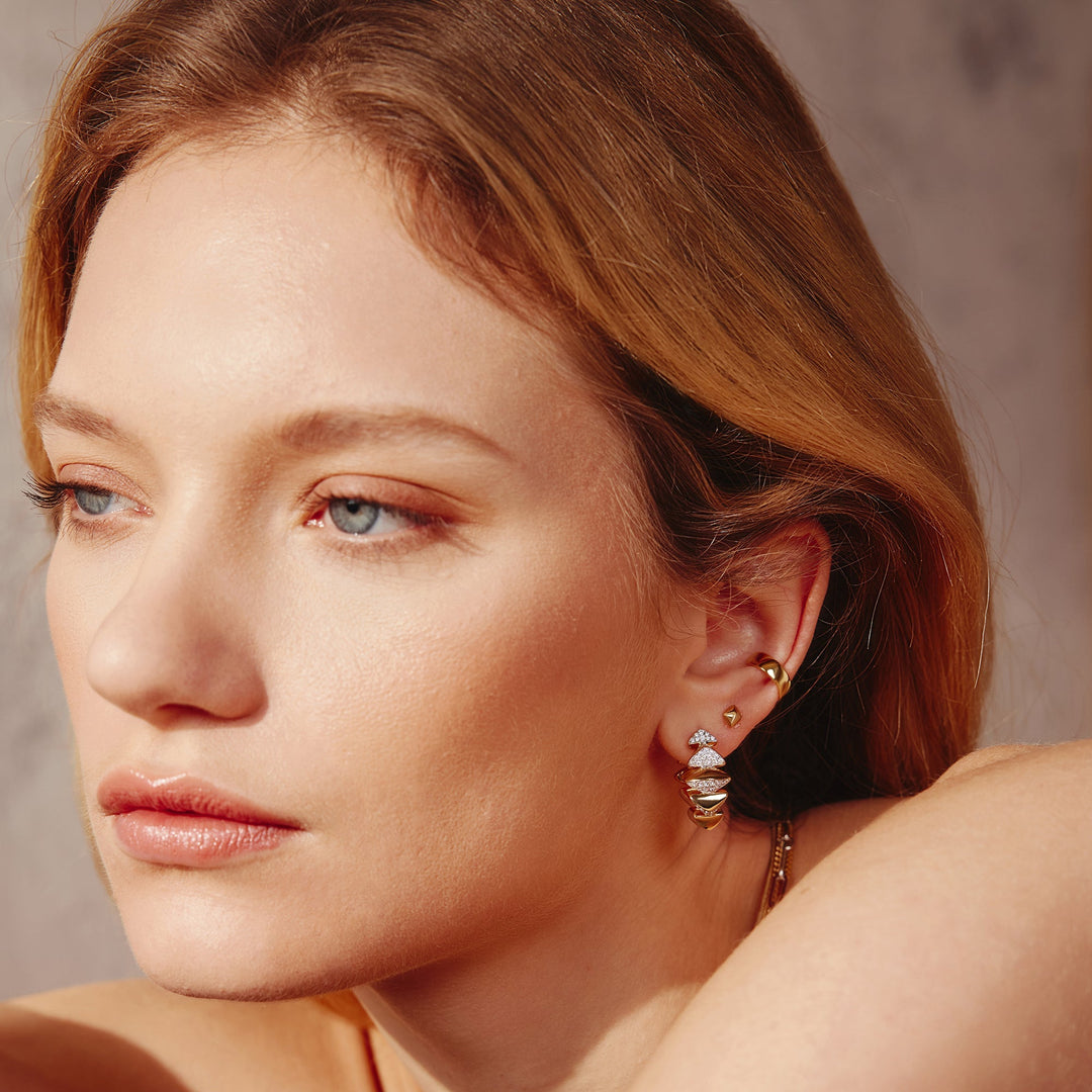 Two-Tone Sparkling Bold Puffy Spike Hoop Earrings