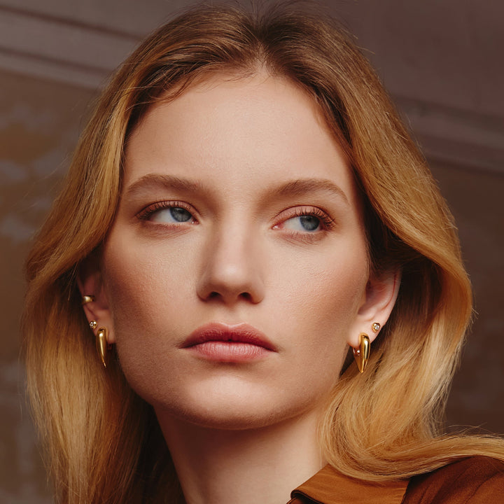 Gold Tiger Eye Huggie Hoop Earrings