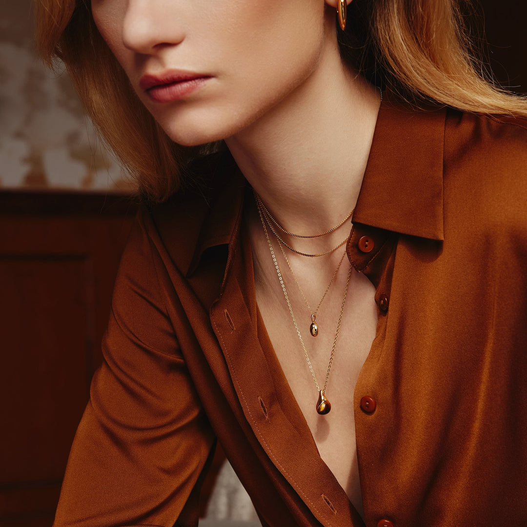 Gold Tiger Eye Droplet Pendant Necklace