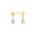 Gold Pyramid Dangle Threaded Stud Earrings