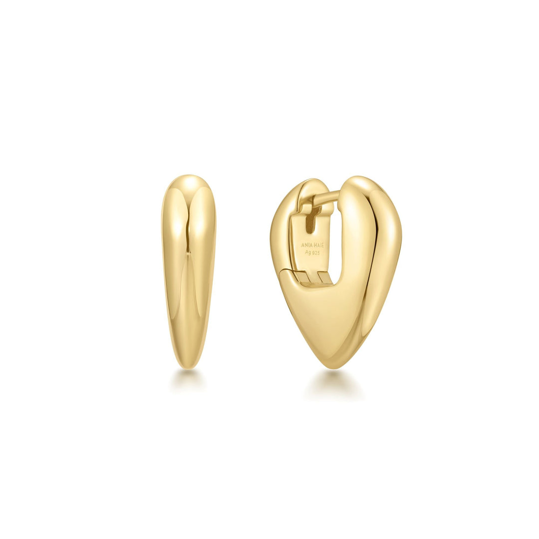 Gold Puffy Shield Huggie Hoop Earrings
