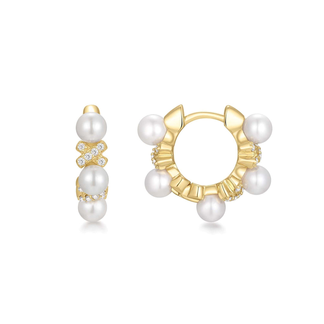 Ania Haie Gold Sparkling Braided Shell Pearl Huggie Hoop Earrings