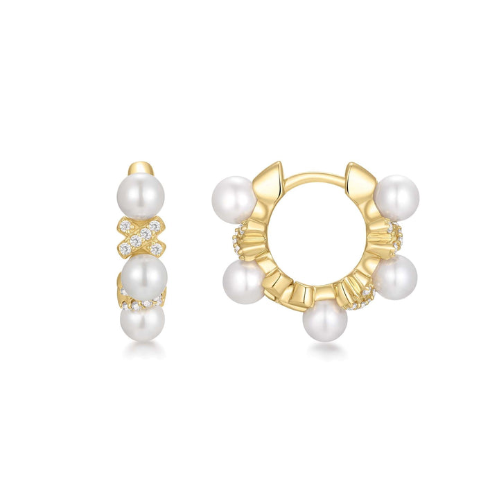 Ania Haie Gold Sparkling Braided Shell Pearl Huggie Hoop Earrings
